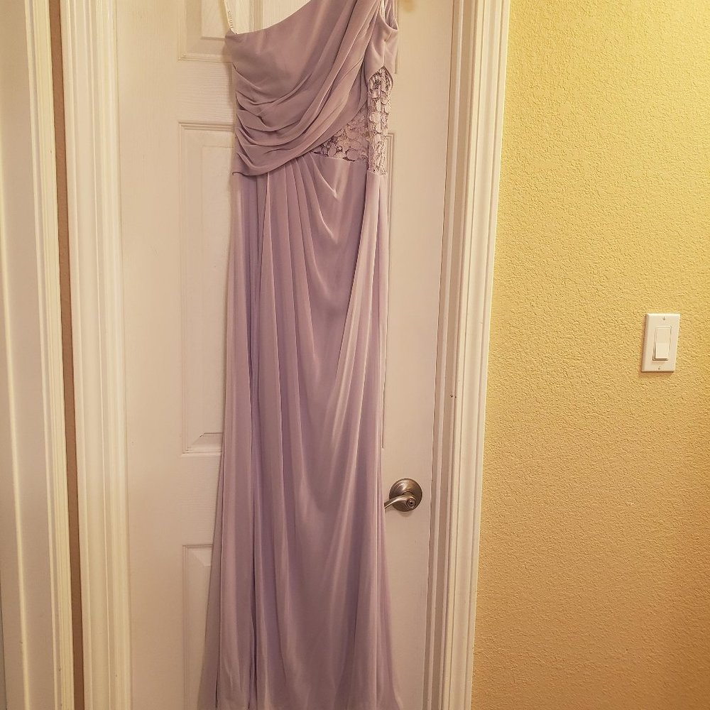 David's Bridal one shoulder mesh with cutout size 0 color Iris